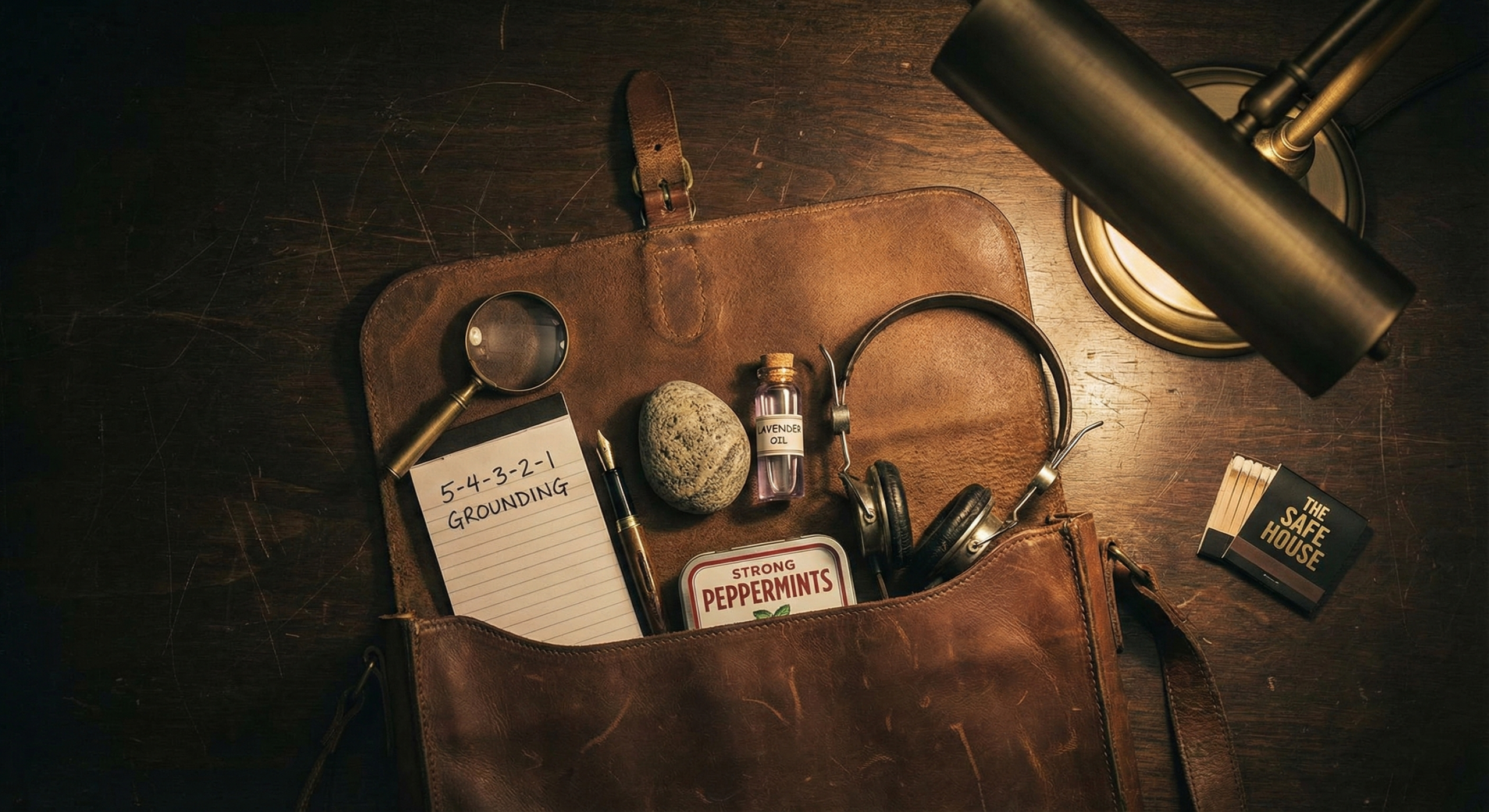 Noir illustration of a man gripping a surface to regain focus and control, representing 5 effective grounding techniques to stop panic attacks and anxiety cold.